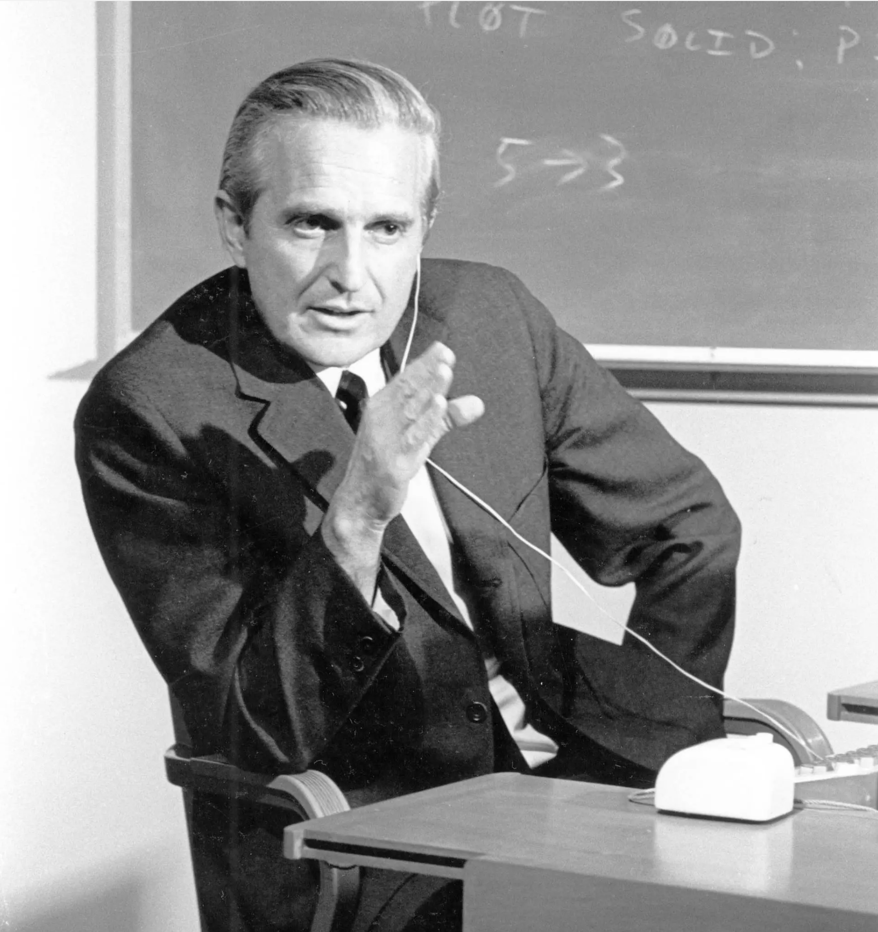 Douglas Engelbart presenting the first computer mouse at the Mother of All Demos in 1968